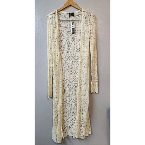 ultra flirt Sweaters - NWT Ultra Flirt Cream Full Length Womans Duster Size Medium Long Sleeve